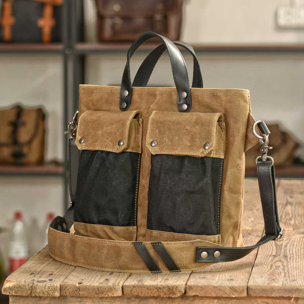 Leather Cloth Tote Bags Canvas Leather Tote Bag Mens Green Brown