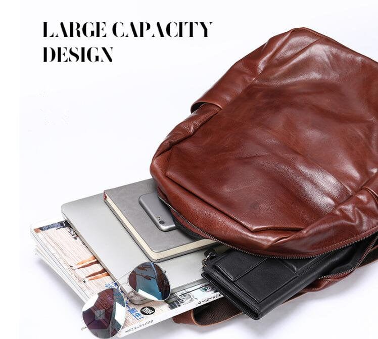Coffee Leather Backpack Bag