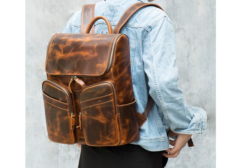 Tan leather sales backpack purse