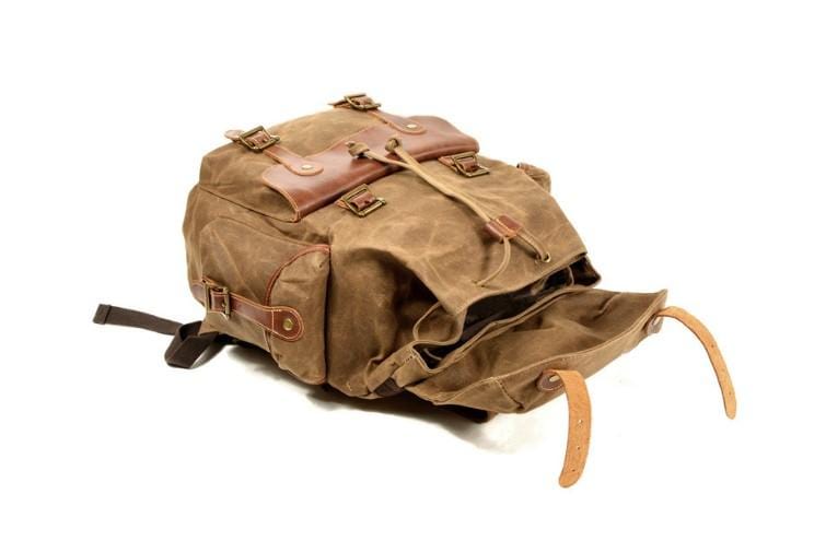 canvas brass leather backpack vintage Large Waxed Canvas Vintage Backpack Mens, Khaki