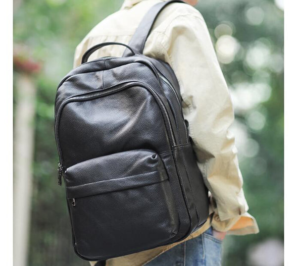 Black Leather Backpack Bag For Laptop