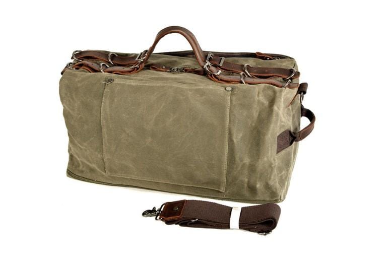 Leather and Canvas Overnight Travel Bag, Army Green