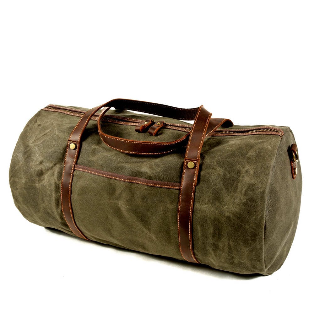 Canvas Duffle Bags Grey Brown Green And Black LeatherNeo