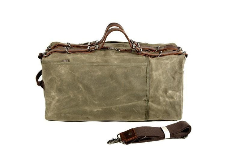 Men's & Women's Army Green Canvas Duffel Weekender Travel Bag with Leather Straps