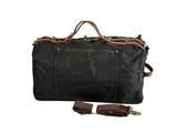 Men's & Women's Black Canvas Duffel Weekender Travel Bag with Leather Straps