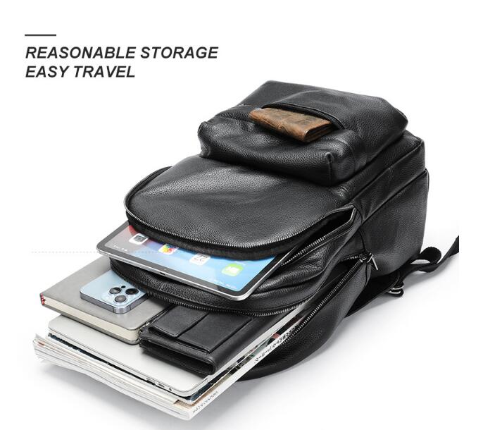 Luxury Black Leather Backpack Bag For Laptop