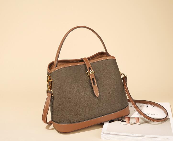 Women's coffee Leather Tote Crossbody Handbag