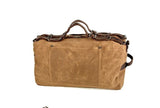 Men's & Women's Khaki Canvas Duffel Weekender Travel Bag with Leather Straps
