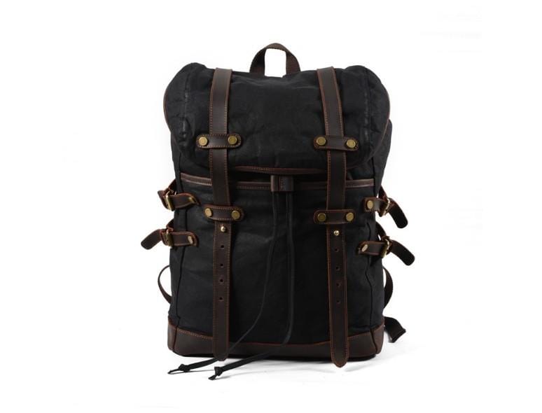 canvas backpack black leather Black Canvas Backpack Purse – Waxed Cotton & Leather Accent