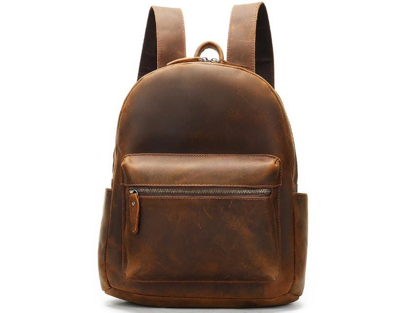 Brown Leather High School Backpack for Boys and Girls