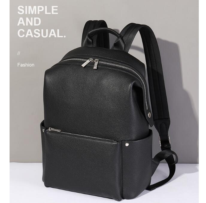 Simple Large Black Leather Backpack Purse Bag