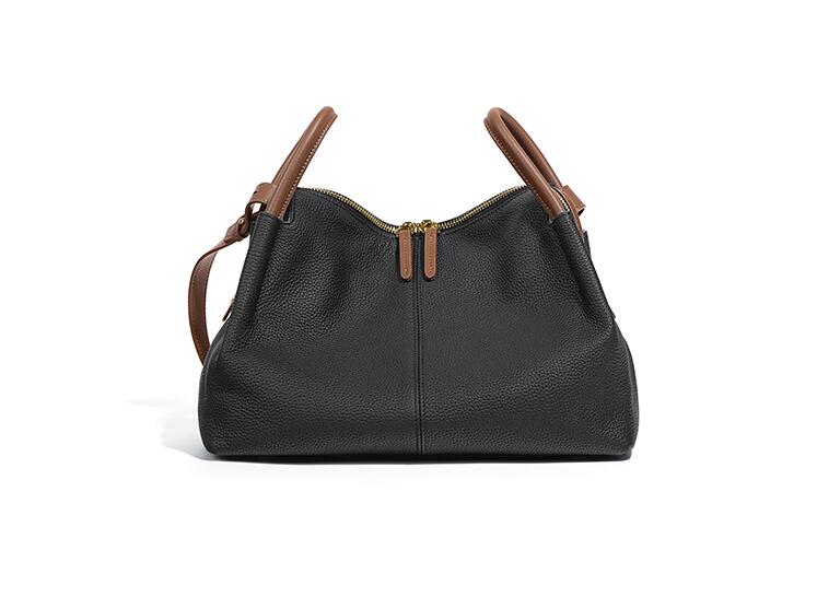 Black Elegant Women's Leather Tote Crossbody Handbag