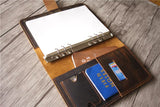 handmade brown leather binder refillable folder