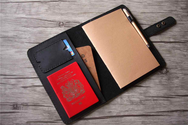 black leather travel journal