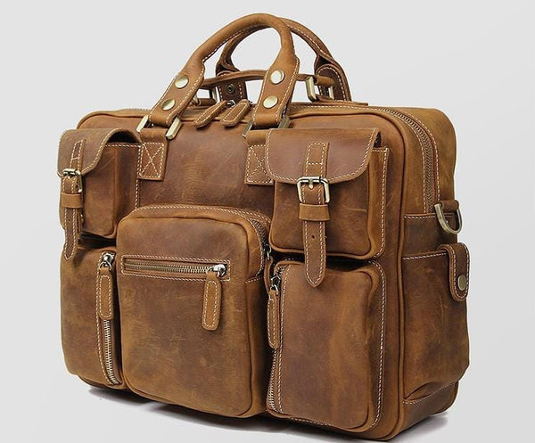 distressed large leather laptop bag