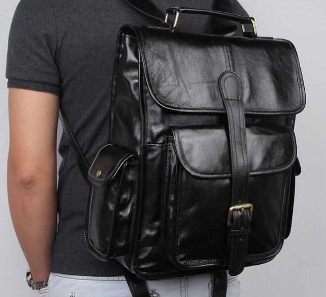 black leather backpack with laptop sleeve Men's Black Leather Laptop Backpack Bag – LeatherNeo