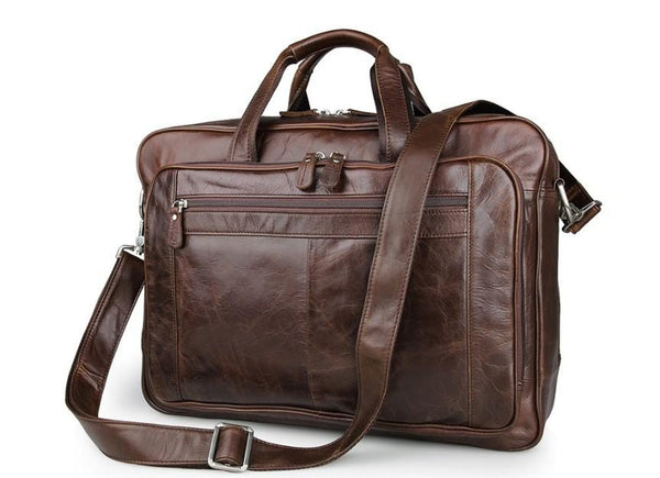 Mens Business Large Leather Laptop Bag Travel Briefcase