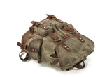 khaki canvas backpack with leather straps