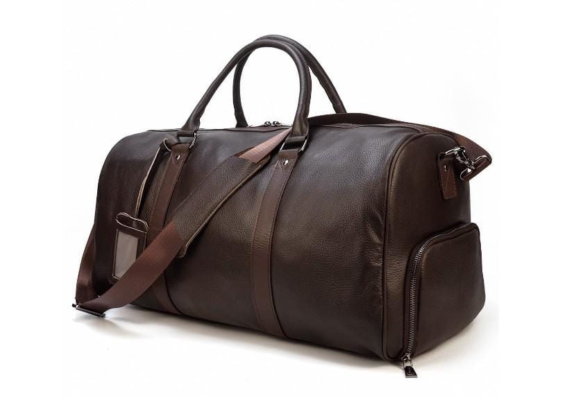 Men's Women's Brown Leather Weekender Luggage Bag LeatherNeo