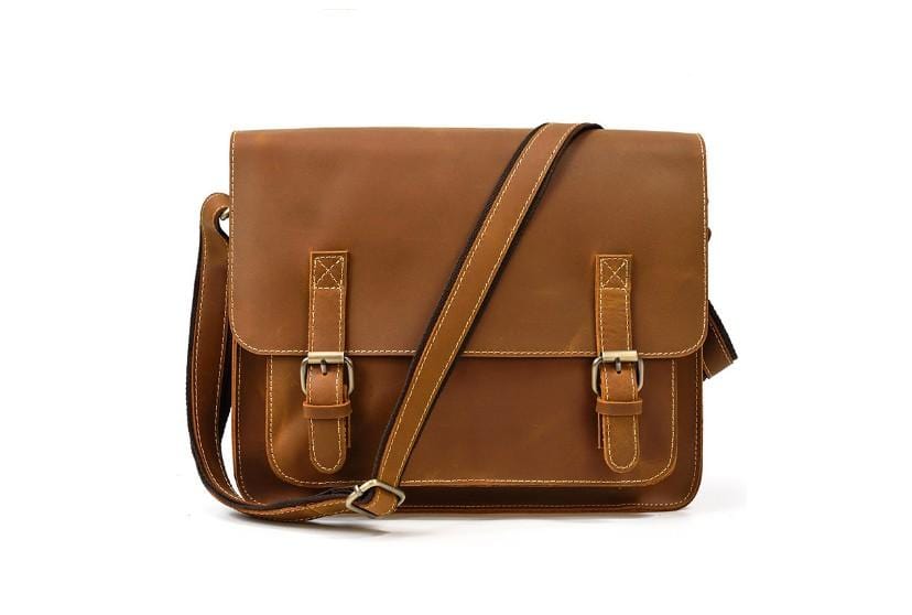 Mens Brown Leather Shoulder Bag & Satchel Messenger - LeatherNeo