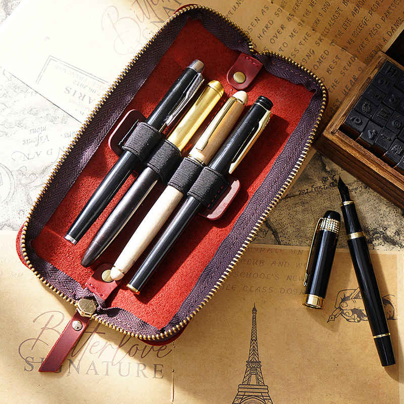 Large Leather Pencil Case Pen Bag – LeatherNeo