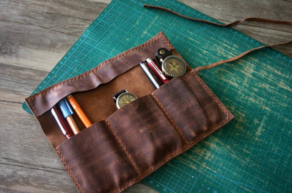 personalized leather pen and pencil case