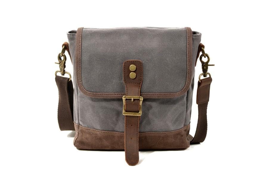 Waxed Canvas Messenger Bag Leather Shoulder Briefcase Grey