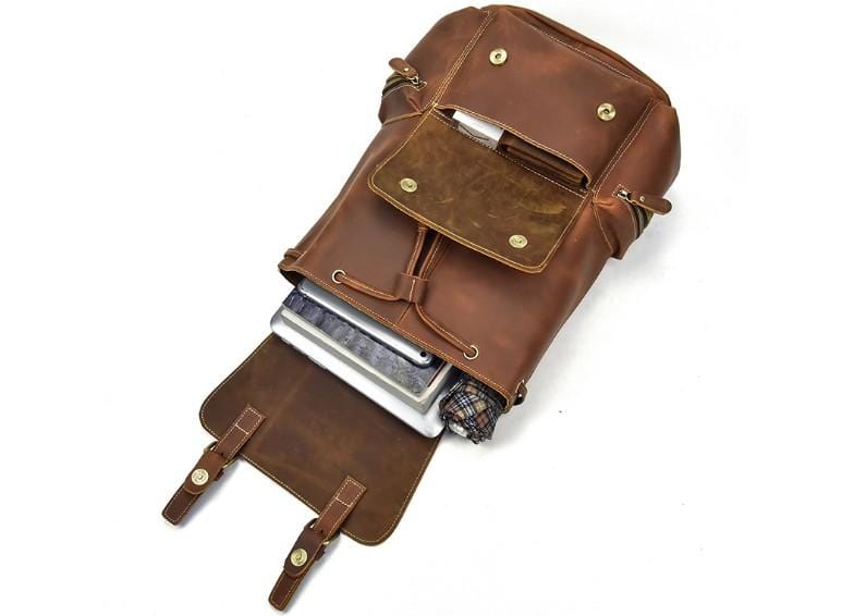BILL - Sac à dos en cuir véritable et toile enduite - Camel BILL - Sac à dos en cuir véritable et toile enduite - Camel