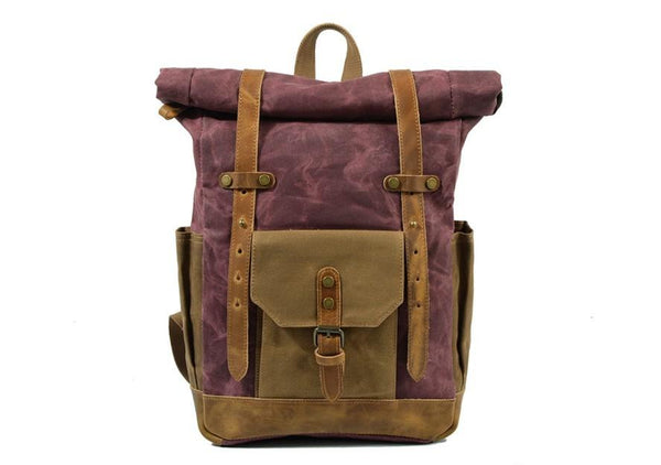 backpacks for women canvas and leather Waxed Travel Rucksack Canvas With Full Grain Leather Laptop Bag Retro Waterproof Outdoor Hiking Backpack MC9508 Army Green Canvas Rucksack Black / Buckled Ladies Square Canvas and Leather