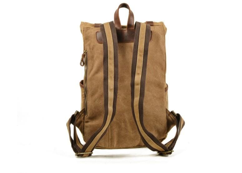 Small Leather Canvas Backpack Purse Bag - Grey, Green or Khaki