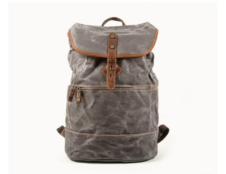 grey Canvas & Leather Backpack Bag 