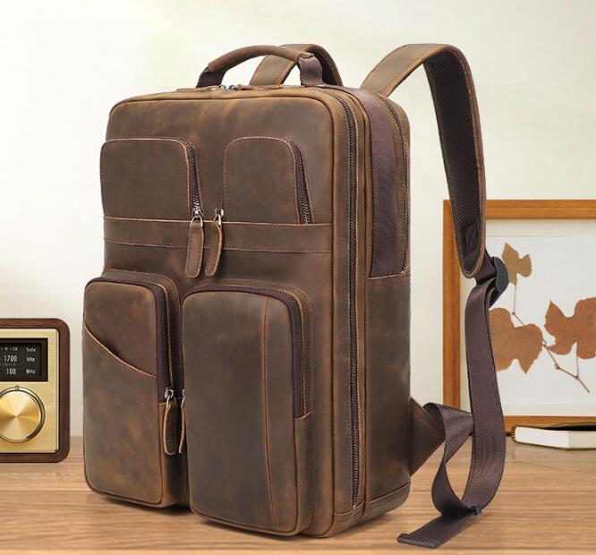 Genuine Large Brown Leather Backpack
