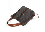 women's grey waxed canvas tote shoulder bag with leather handles