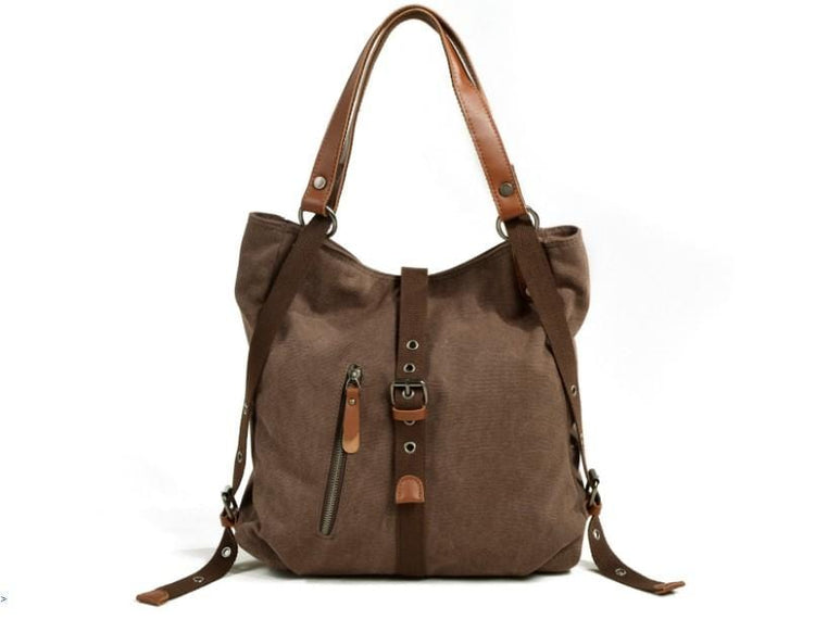 women's coffee waxed canvas tote shoulder bag with leather handles