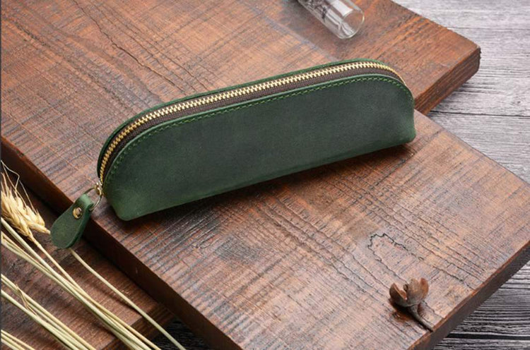 Engraved Leather Pencil Pouch Bag Roll