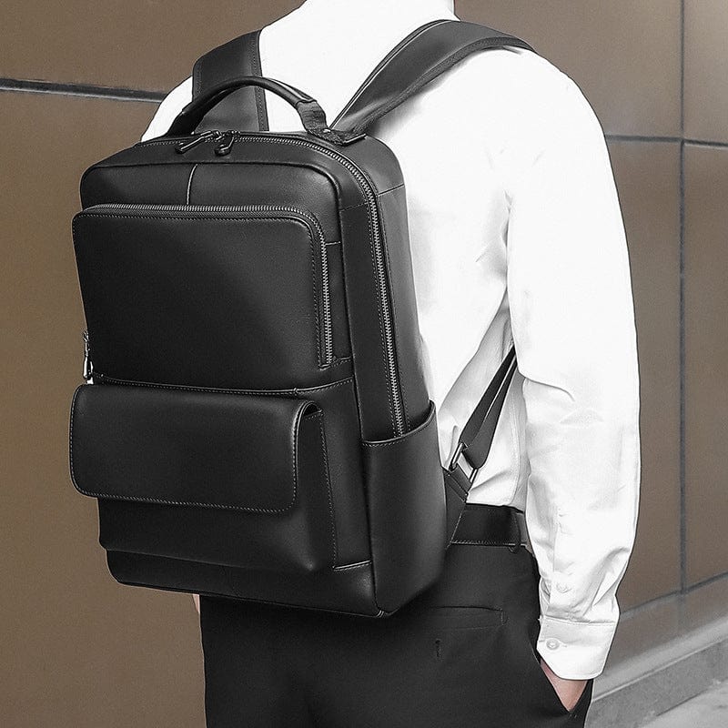 business backpack or laptop case Neutral Black Leather Laptop Backpack Wallet Bag – LeatherNeo
