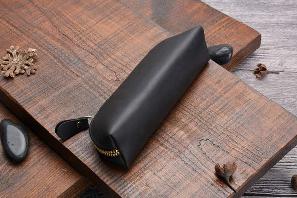Custom Black Leather Pencil Holder Case