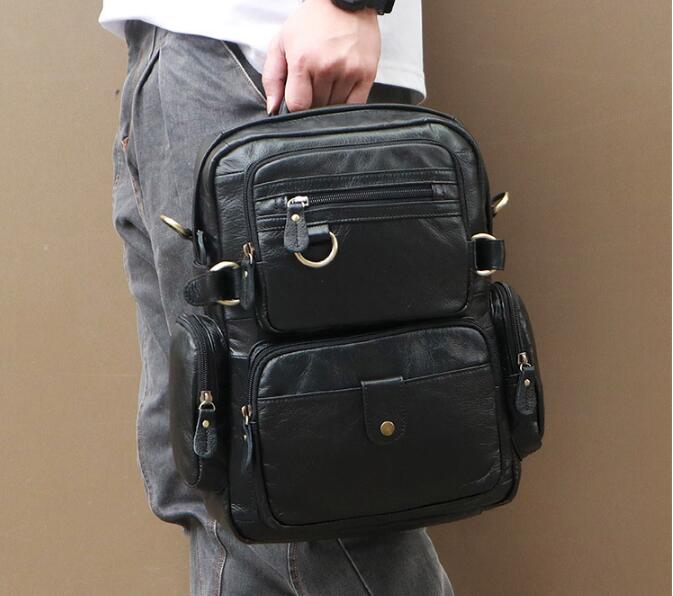 mens black leather backpack bag