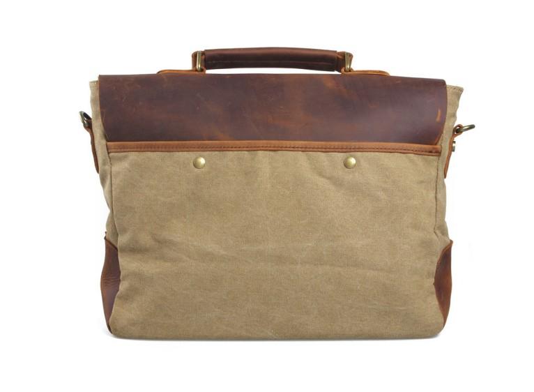 15.6 inch Genuine Leather Waterproof Vintage Waxed Canvas Mens Messenger Bag