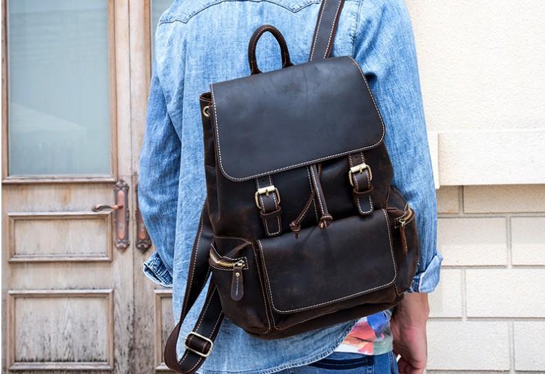 designer leather satchel backpack Genuine Leather Backpack for Men, Vintage Handmade Dark Brown / 15.6" laptop