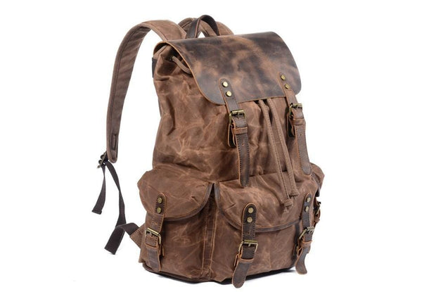 coffee designer waxed canvas backpack for men