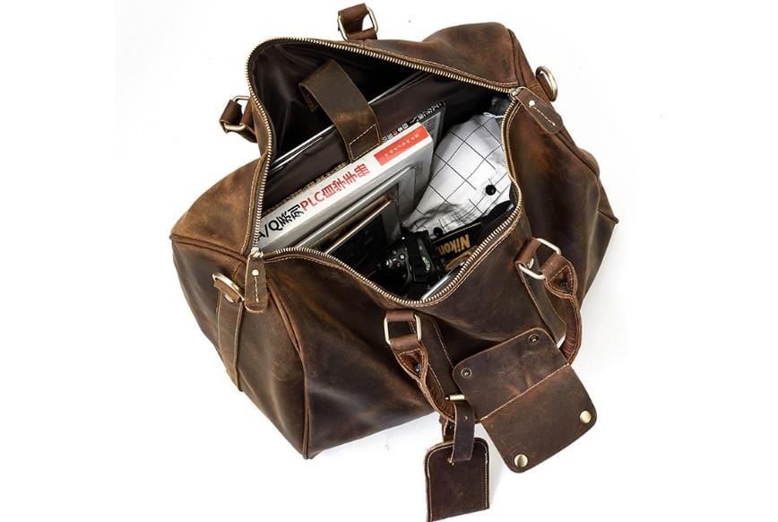 Distressed Brown Mens Leather Luggage Travel Bag Duffel – LeatherNeo