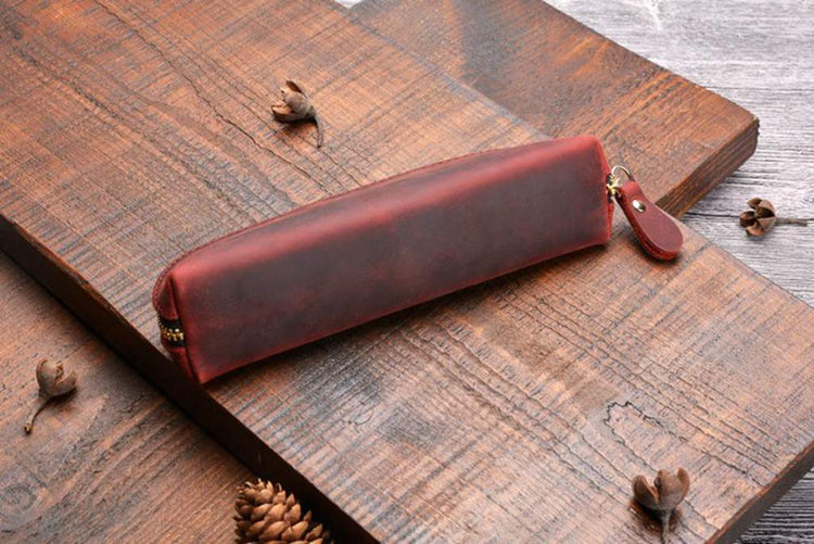 Custom Black Leather Pencil Holder Case