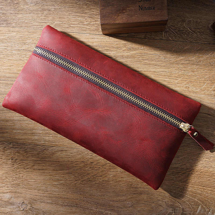 Red Leather Pencil Holder Fountain Pen Case