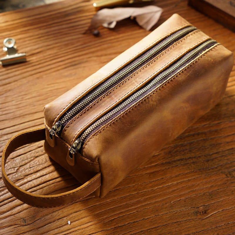 Leather Pencil pouch pen case zippered pencil case practical gift for