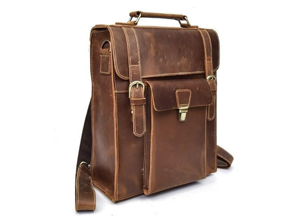 rustic brown leather travel backpack purse