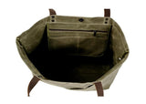 army green canvas shoulder tote bag with pockets