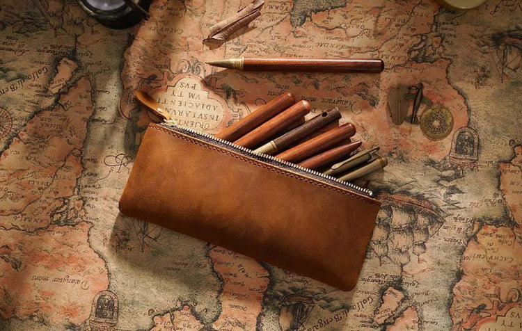 Leather Pen & Pencil Cases with Zipper