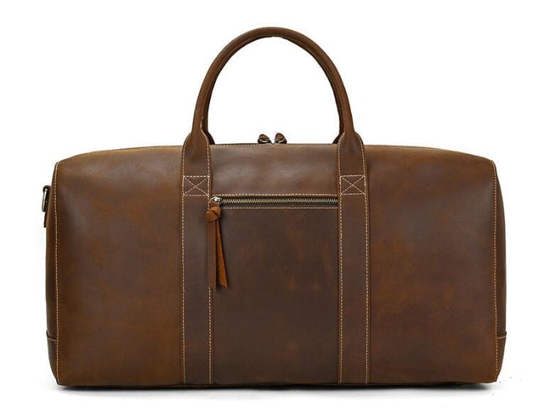 zippered leather duffle bag