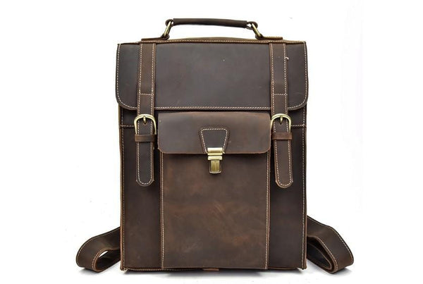 Mens Brown Leather Backpack Purse Womens Rucksack Bag – LeatherNeo